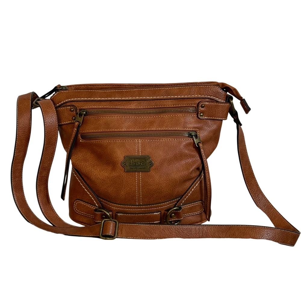b.o.c. Born Concept Cognac Faux Leather Crossbody Bag Brown Multi Zip Pocket